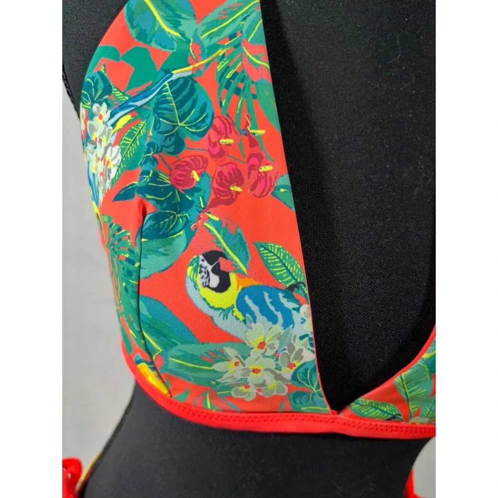 Women‎ Tropical Parrot Print Halter Bikini S Orange Side Tie 2 Piece Reversible